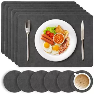 HEFTMAN Placemats & Coasters Dining Table Heat Resistant 100℃ 6 Sets Dark Grey - Picture 1 of 6