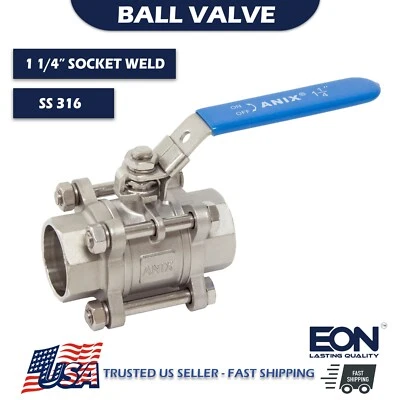 1-1/4" Socket Weld End Ball Valve Stainless Steel 316 Full Port 1000 WOG w. Lock - Image 1 of 2