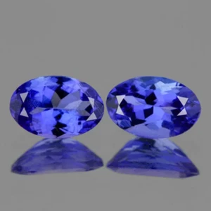 Natürlicher lila blauer Tansanit oval 6x4 mm 2 Stück, makellos - VVS Reinheit - Bild 1 von 2