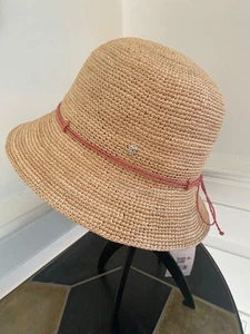 HELEN KAMINSKI VILLA 6 RAFFIA HAT NATURAL/POMELO NEW/TAG - Picture 1 of 8