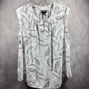 Liz Claiborne Blouse Womens XL White Black Leaf Print Sleeveless Career Top - Picture 1 of 6