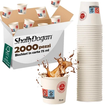 2000 Bicchierini da Caffè Monouso Capacità 75ml Tazzina in Carta Usa e Getta - Immagine 1 di 4