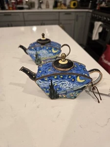 Kelvin Chen Brass & Enamel Hand-Painted Mini Teapot Van Gogh Starry Night 2001 - Picture 1 of 17