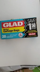 Vintage Glad Medium Garbage Bags 8 Gallons 3 Ply "Stress Flex" Open Box of 15/20 - Picture 1 of 3
