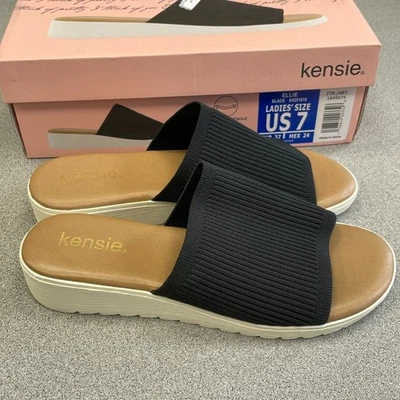 NUEVAS sandalias de cuña Kensie para mujer talla 7M Ellie negras deslizables Foto 1 de 4