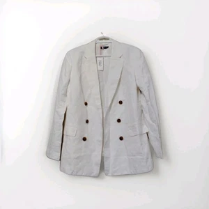 Vineyard Vines Damen Zweireiher Leinenmischung Blazer Weiß Preppy M - Bild 1 von 11