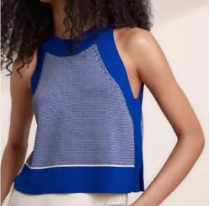 Suéter sin mangas Aritzia Wilfred Crevier azul blanco recortado tejido halter XS para mujer - Imagen 1 de 7