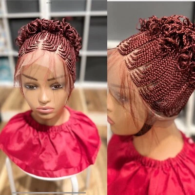 Braided wig: handmade cornrow bun wig. Made on a full lace wig.burgundy - Image 1 of 3