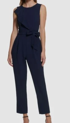 Mono para mujer Jessica Howard azul con volantes sin mangas talla pequeña 12P Foto 1 de 2