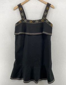 MADEWELL Dress M Linen Blend Shift Tiered Mini Embroidered Sleeveless Black - Picture 1 of 11