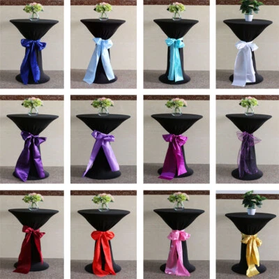 Stretch Spandex Round Cocktail Table Cloth Cover with Satin Bow Banquet Prom - Image 1 of 4