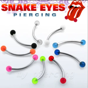 5pcs. 16G Surgical Steel Curved Barbell 3mm UV Balls Tongue Snake-Eyes Piercing - Picture 1 of 15