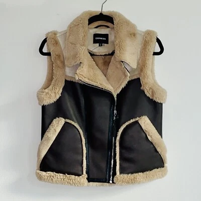 Chaleco de piloto de moto de piel de oveja asimétrico Express para mujer XS marrón Foto 1 de 4