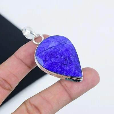 Zaffiro Blu Creato IN Laboratorio Gemma 925 Pendente Argento Sterling Per Nozze - Immagine 1 di 4