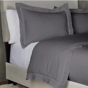 The Threadery 3 Piece Full Duvet Cover Set Pure Belgian Linen Gray Quiet Shade - Picture 1 of 14