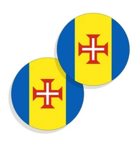 Madeira Flag Stickers Flag Decals Vinyl Round Indoor Outdoor Circles 4 pack - Picture 1 of 4