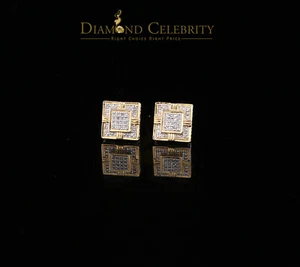 10K Real Yellow Gold with 0.15CT Real Diamonds Men's/Women's stud Earrings - Picture 1 of 12