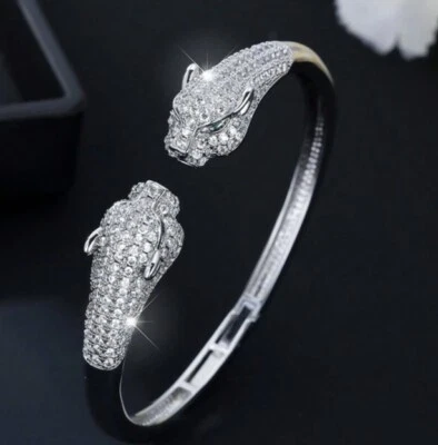 EXKLUSIVER ARMREIF PLATINUM PLATED PANTHER LEOPARD ARMBAND ZIRKONIA WEISS - Bild 1 von 4