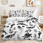 Marine Life Sea Turtle Dolphin Blue Whale Anchor Doona Duvet Quilt Cover Bed Set