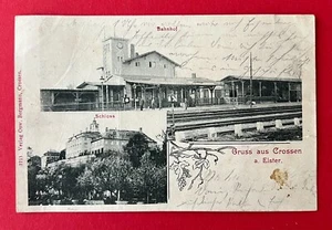 AK CROSSEN an der Elster 1903 Bahnhof und Schloss    ( 142557 - Bild 1 von 2