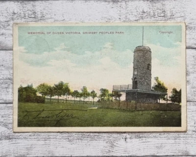 AK Grimsby Memorial Queen Victoria Peoples Park Turm Postkarte Vintage Deko alt - Bild 1 von 2