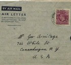 GB YORKS Ossett KGVI 6d AIR LETTER 1945 Cover *Canandaigua* USA Air Mail KK71