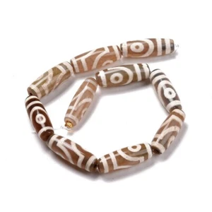 40x29MM Tibetan Style dZi Natural Tan and White Agate Oval Beads 14.5' Strand - Picture 1 of 3