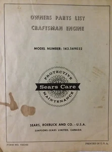 Craftsman 10hp 143.569032 Tecumseh HH100 Lawn Garden Tractor Parts Engine Manual - Picture 1 of 1