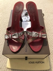 LOUIS VUITTON TAKASHI MURAKAMI MONOGRAM CHERRY BLOSSOM SATIN STRAP HEEL: Sz 36.5 - Picture 1 of 12