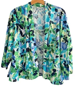 Tan Jay Cardigan Size PL Green Multi Stretch Open Women Jacket - Picture 1 of 12