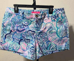Lilly Pulitzer 12 Large Women Bermuda Blue Pink Golf Shorts Callahan New NWT - Picture 1 of 6