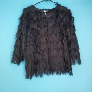 NY Collection Women's Size Medium Shaggy Black Hook & Loop Lined Jacket - Picture 1 of 6