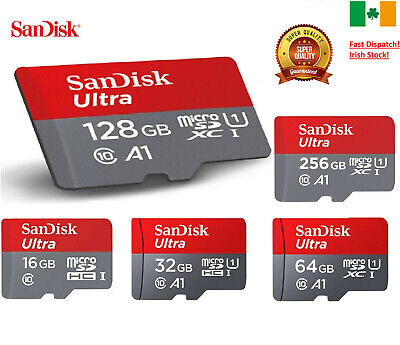 Sandisk Micro SD Card 16gb 32gb 64gb 128gb TF Class 10 High Speed A1 Irish Stock • 24.95€