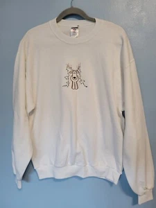 Jerzees Felpa Pullover Donna Rudolph Natale Ricamato Luce Bianco M - Foto 1 di 9