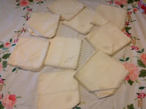  9 Linen Napkins Vintage/ Antique  11" lace edge embroidery cutwork - Picture 1 of 6
