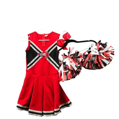 Spirit Halloween Girls M 8-10 Cheerleader Costume With Pom Poms Red - Изображение 1 из 4