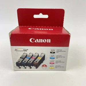 Canon Genuine 221 ChromaLife 100+ 4 Ink Tanks Black Cyan Magenta Yellow New - Picture 1 of 9