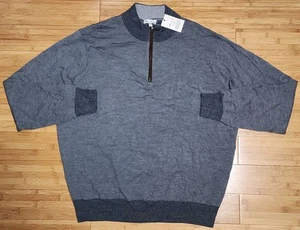 Neu mit Etikett Peter Millar Nadelstreifen Wolle Viertelreißverschluss Pullover grau Herren Größe XXL 2XL - Bild 1 von 12