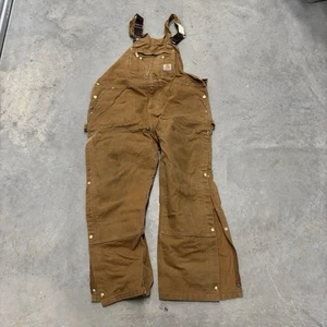 CARHARTT Men's Unlined Zip To Thigh Bib Overalls Brown 44x30 - Picture 1 of 9