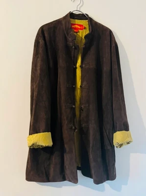 Shanghai Tang Men's Premium Silk Lined Leather Suede Mandarin Jacket US 46 XXXL - Image 1 of 4