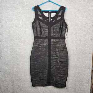 Jax Women's Black Metallic Sheath V-Neck Sleeveless Lined Zipper Dress Size 12 - Picture 1 of 12