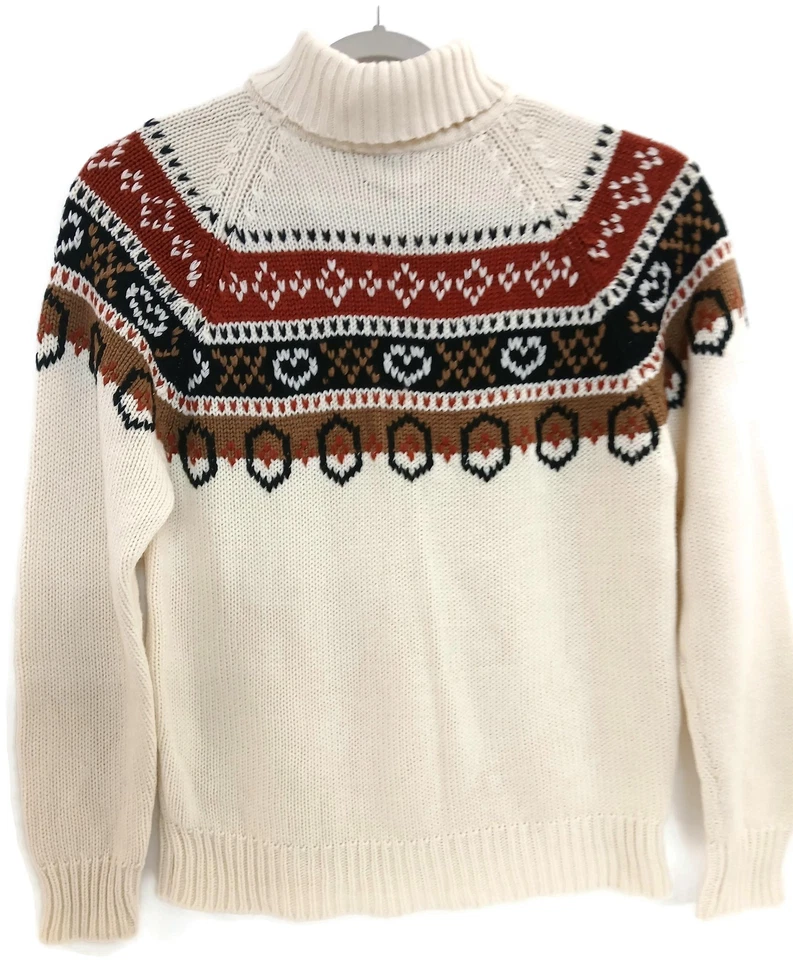Suéter Vintage Revere Para Hombre Mediano Crema Cuello Alto Fair Isle Tejido Nórdico Años 80 Foto 1 de 4
