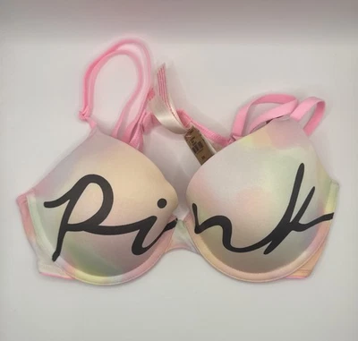 Sujetador push-up para mujer Victoria's Secret 36B rosa logotipo algodón caramelo con aros Foto 1 de 4