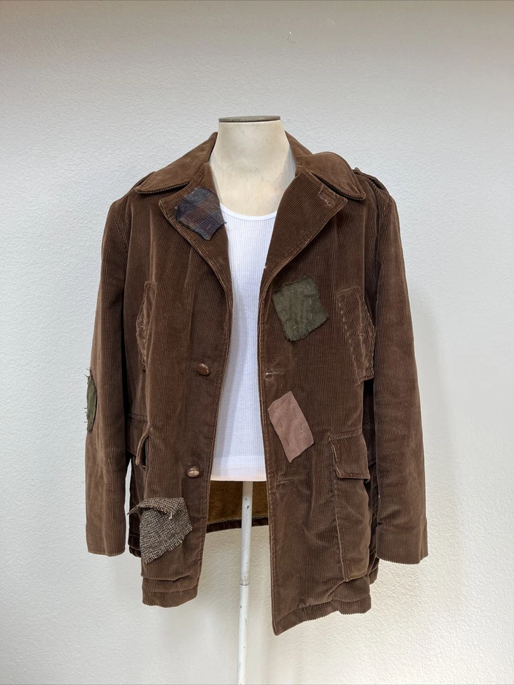 Chaqueta marrón pana años 50 para hombre violinista techo Annie Newsies L con parches sin hogar Foto 1 de 4