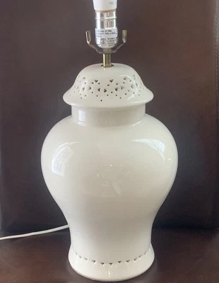 Vintage Laura Ashley White Ginger Jar Ceramic Table Lamp with Cut Out Hearts~UK - Image 1 of 4