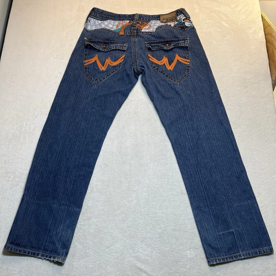 复古 Imperial Junkie 牛仔裤男式 36x33 Selvedge 牛仔刺绣宽松 Y2K — 第 1/4 张图片
