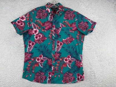Рубашка мужская Marc Anthony большая сине-фиолетовая с цветочным узором на пуговицах гавайская хлопковая приталенная - Изображение 1 из 4