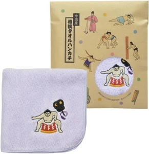 Imabari Japanese Sumo Embroidered Hand Towel Lilac 22x22cm Made in Japan - Picture 1 of 7
