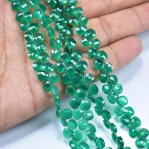 AAA ++ Natürlicher Grüner Onyx Facettiert Birne Herzform Briolette Edelstein Perlen 10 Stck. - Bild 1 von 14