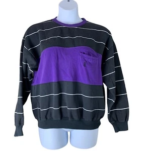 Sudadera Vintage Bill Blass Talla Grande Púrpura Negra Blanca Rayas Para Mujer - Imagen 1 de 5